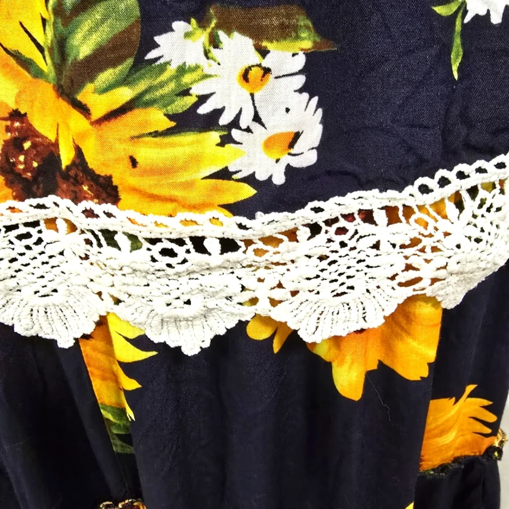 2/$30 Umgee Strapless Sunflower Sun Dress Sz S Oversize Boho Prairie Cottagecore